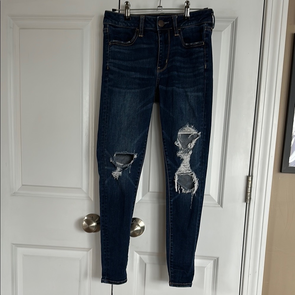 American Eagle Outfitters Blue Jeggings Jeans Distressed Style